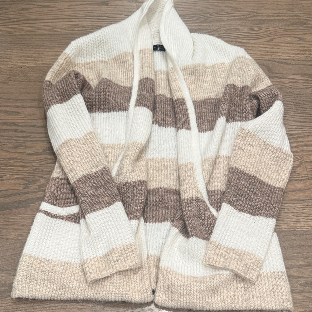 Verve Ami Striped Open-Front Cardigan — Cream & Brown